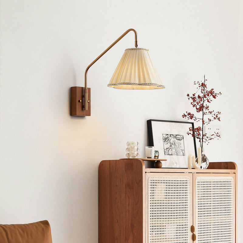 Pole Trapezoidal Pleated Fabric Wall Lamp