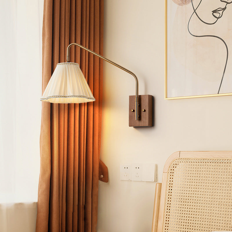 Pole Trapezoidal Pleated Fabric Wall Lamp