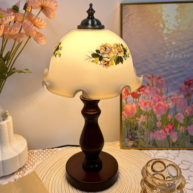 Dome Flower Solid Wood Table Lamp