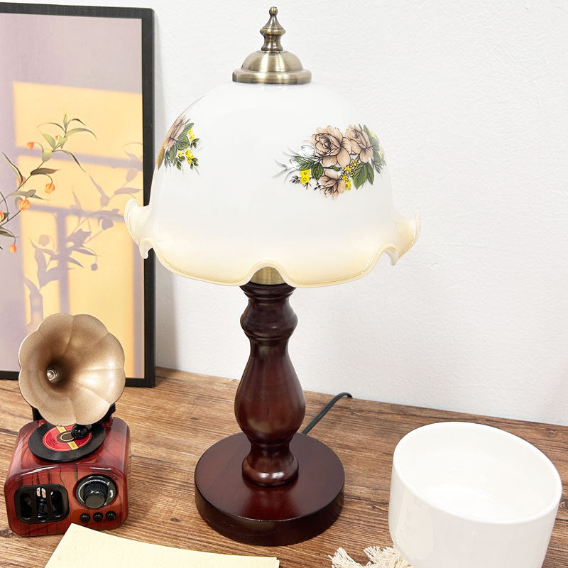 Dome Flower Solid Wood Table Lamp