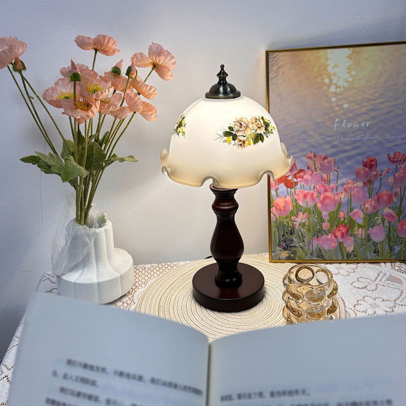 Dome Flower Solid Wood Table Lamp
