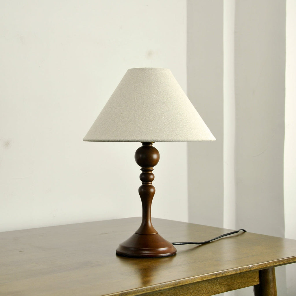 Round Trapezoidal Solid Wooden Table Lamp
