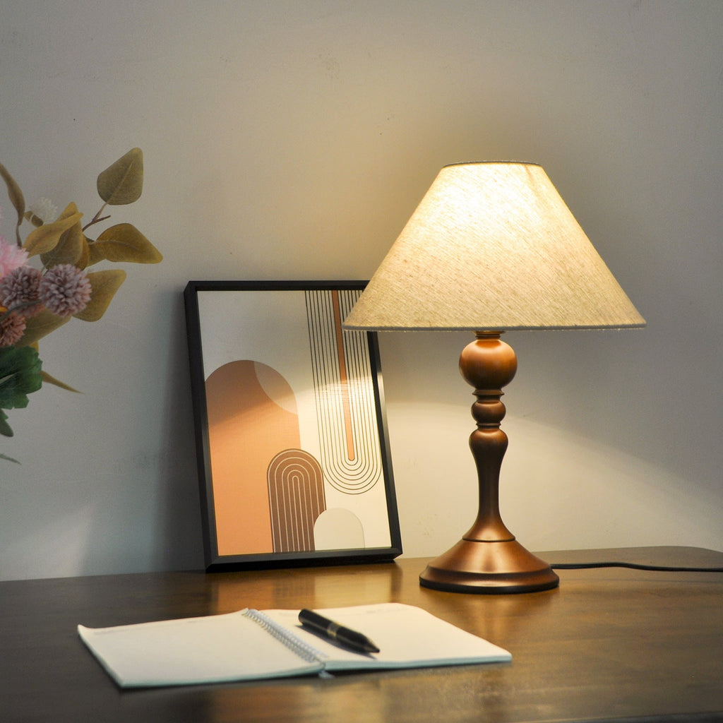 Round Trapezoidal Solid Wooden Table Lamp