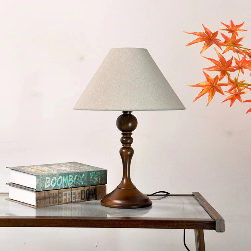 Round Trapezoidal Solid Wooden Table Lamp