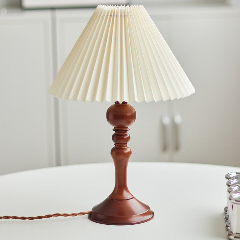 Solid Wood Pleated Fabric Table Lamp