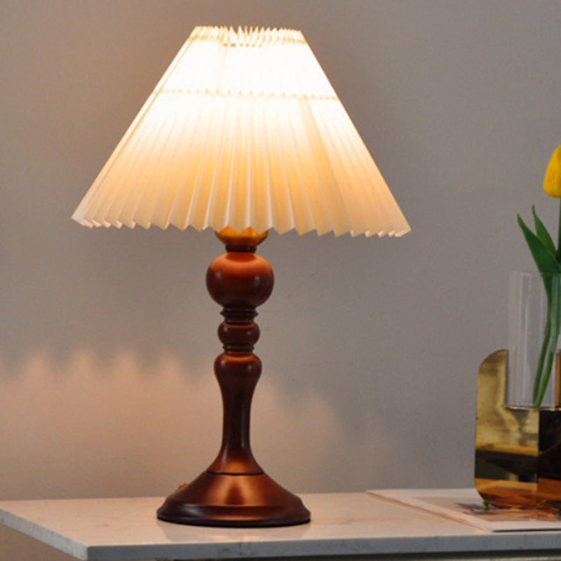 Solid Wood Pleated Fabric Table Lamp