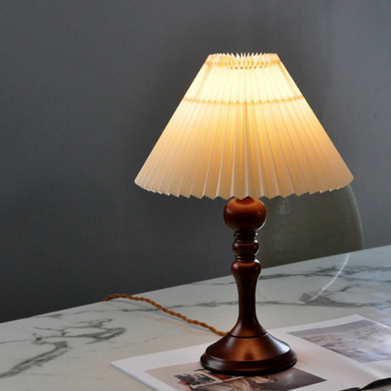 Solid Wood Pleated Fabric Table Lamp