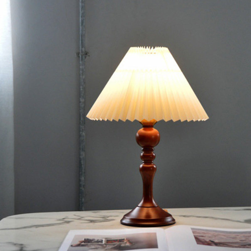 Solid Wood Pleated Fabric Table Lamp