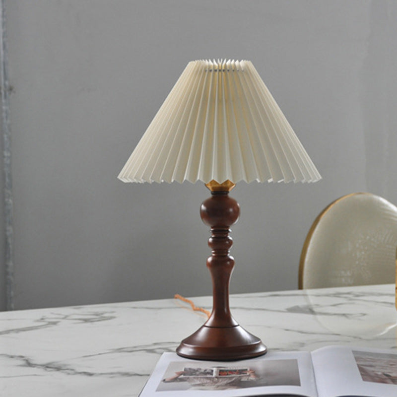 Solid Wood Pleated Fabric Table Lamp
