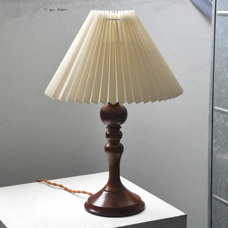 Solid Wood Pleated Fabric Table Lamp