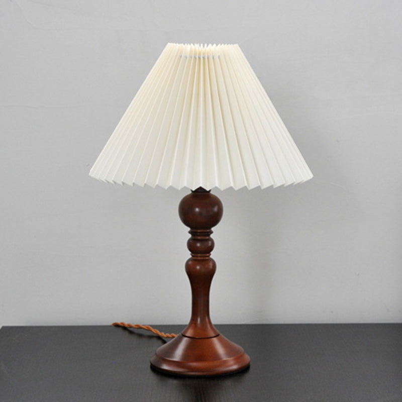Solid Wood Pleated Fabric Table Lamp