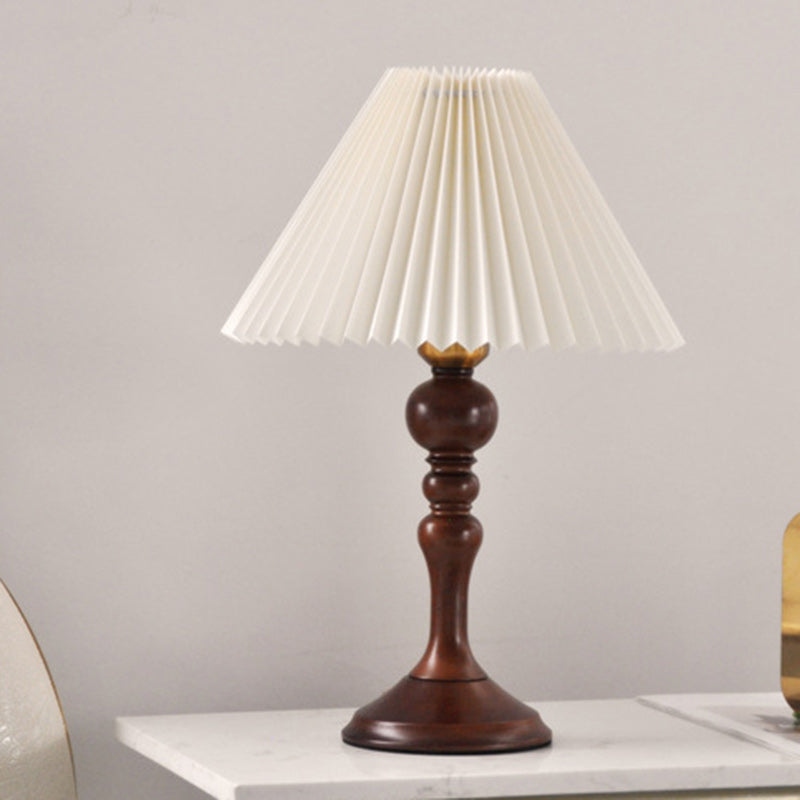 Solid Wood Pleated Fabric Table Lamp