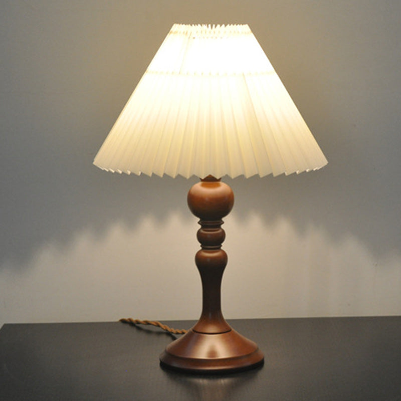 Solid Wood Pleated Fabric Table Lamp