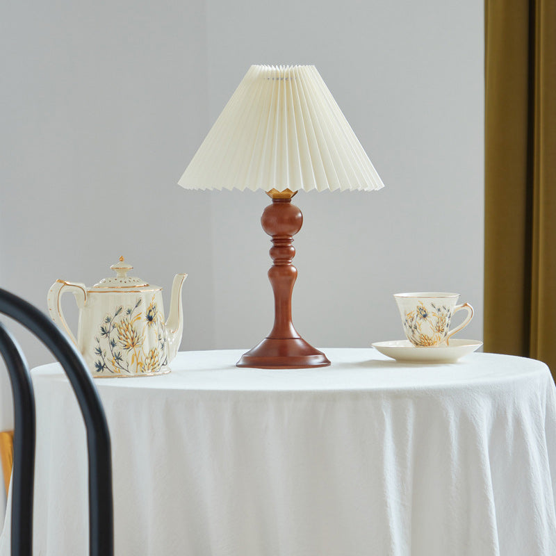 Solid Wood Pleated Fabric Table Lamp