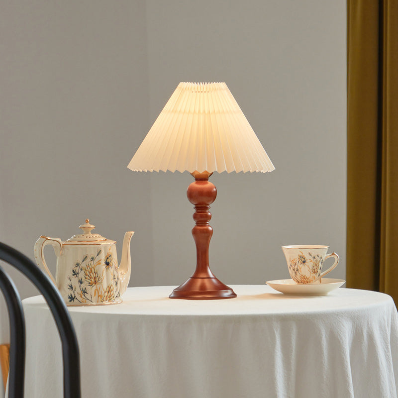 Solid Wood Pleated Fabric Table Lamp