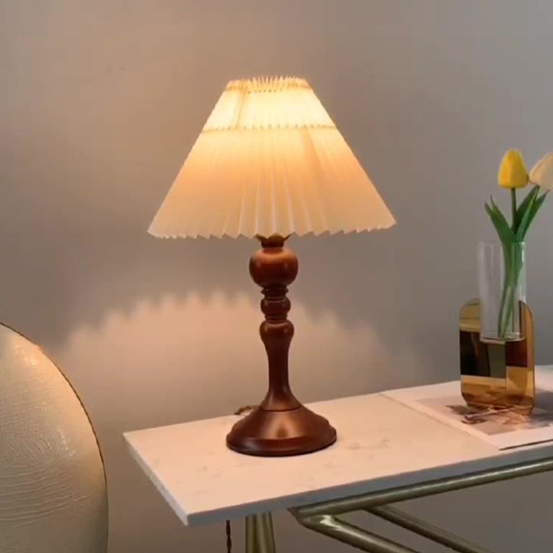 Solid Wood Pleated Fabric Table Lamp
