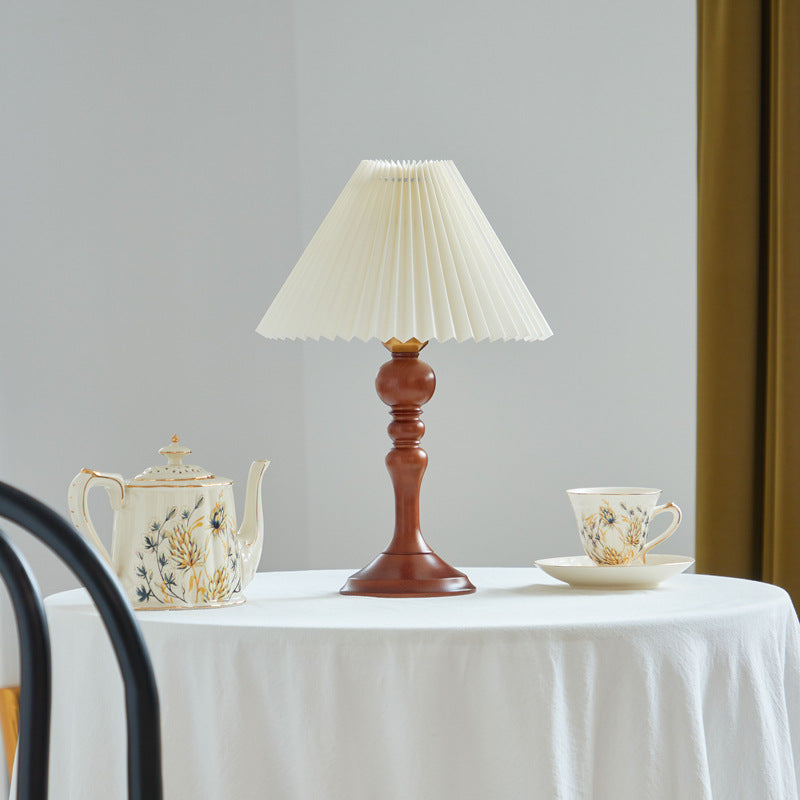 Solid Wood Pleated Fabric Table Lamp