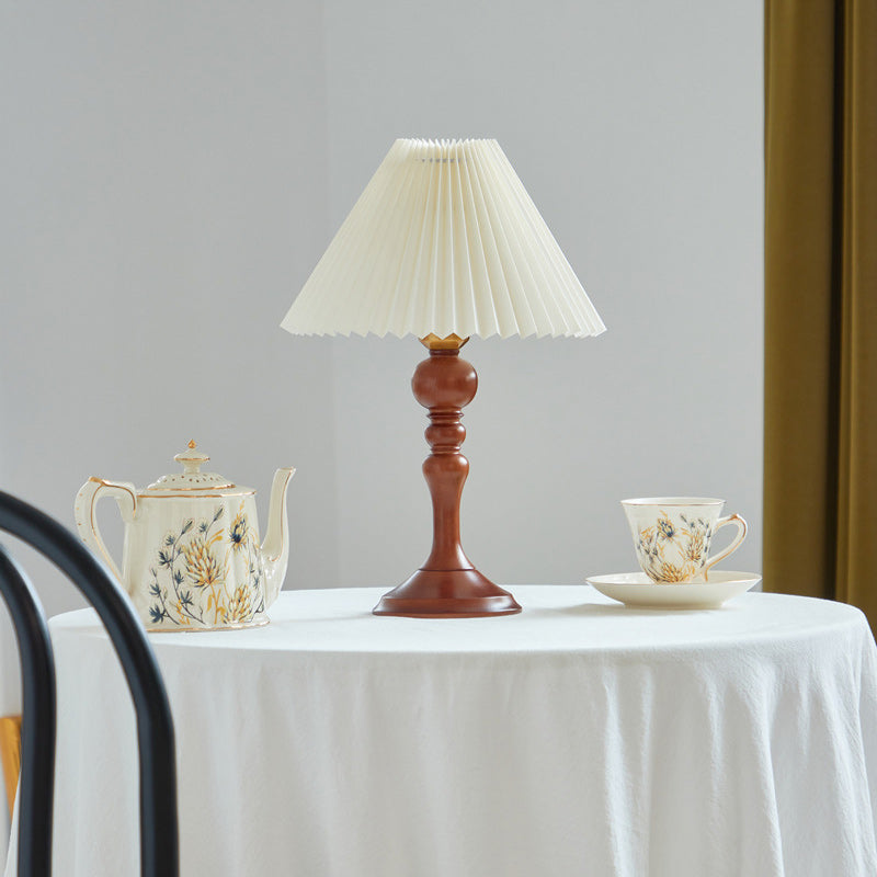 Solid Wood Pleated Fabric Table Lamp
