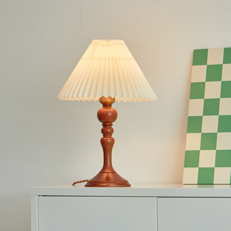 Solid Wood Pleated Fabric Table Lamp