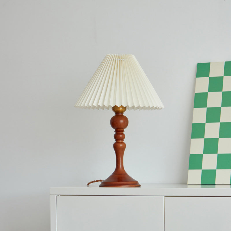 Solid Wood Pleated Fabric Table Lamp