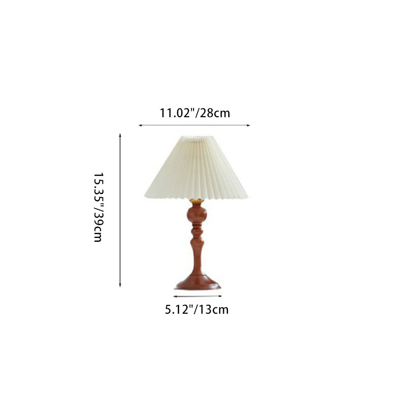 Solid Wood Pleated Fabric Table Lamp