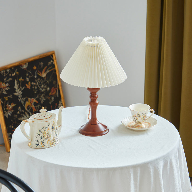 Solid Wood Pleated Fabric Table Lamp