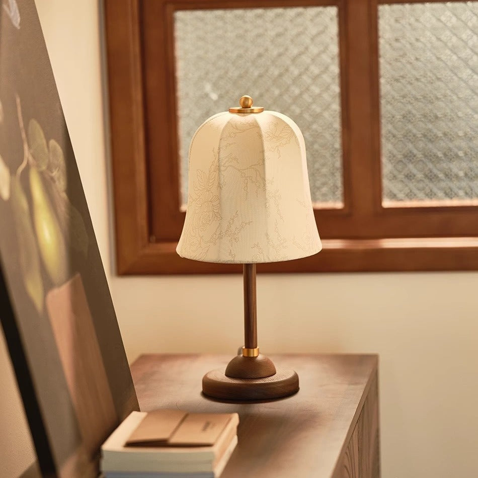 Dome Solid Wood Flower Table Lamp