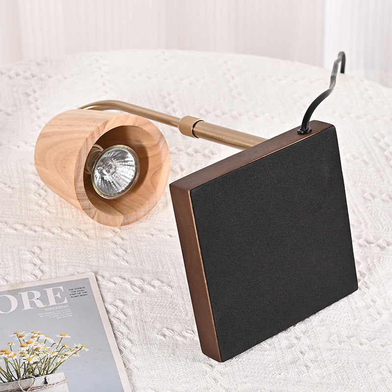 Square Cylindrical Wooden Iron Table Lamp