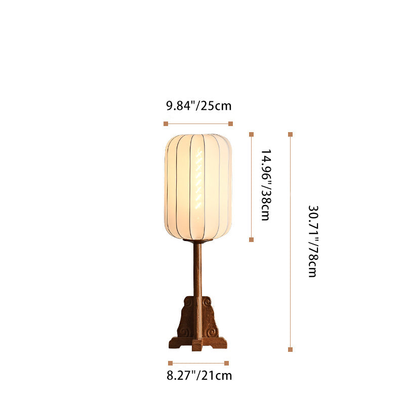 Cylindrical Wood Silk Living Table Lamp