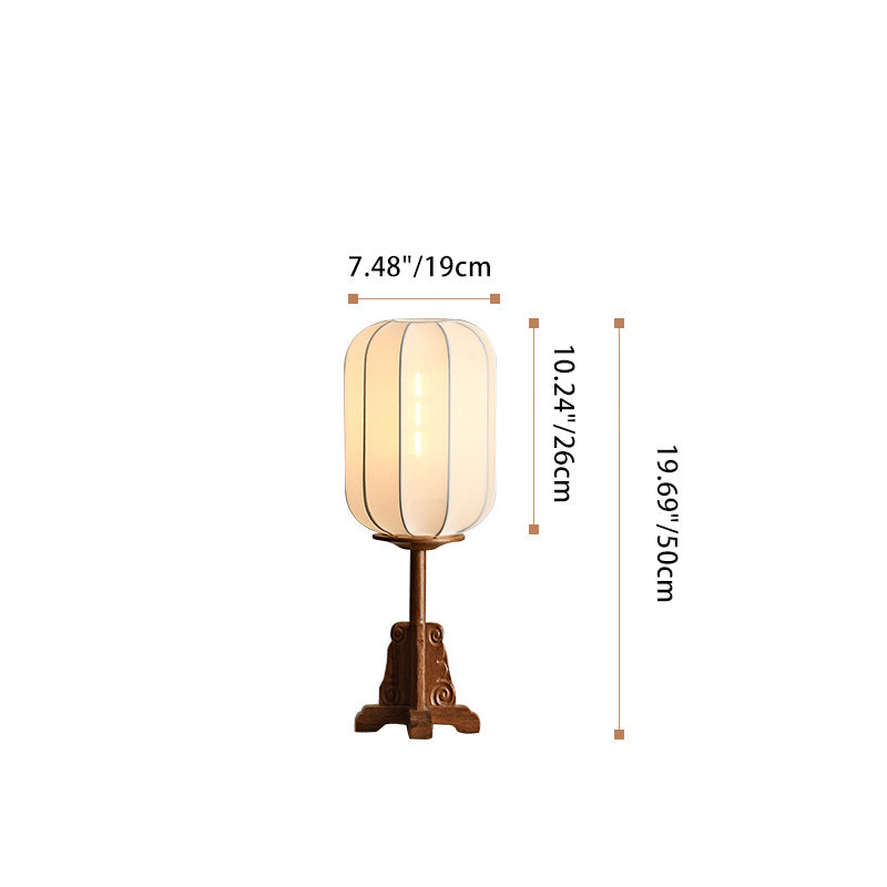Cylindrical Wood Silk Living Table Lamp