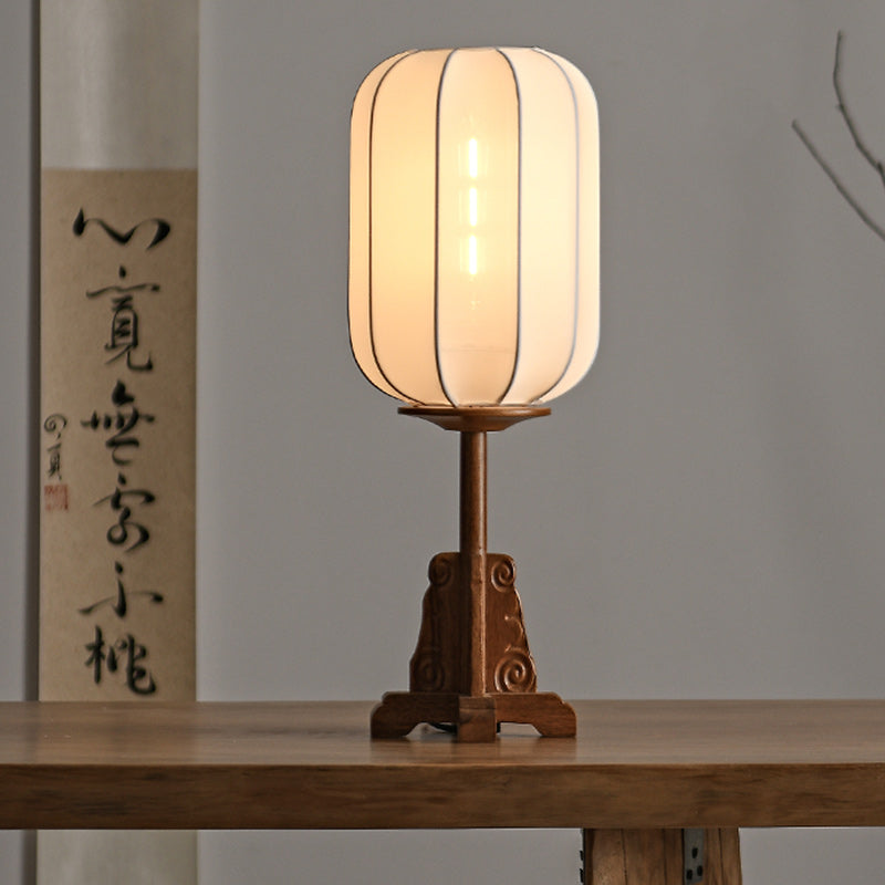 Cylindrical Wood Silk Living Table Lamp