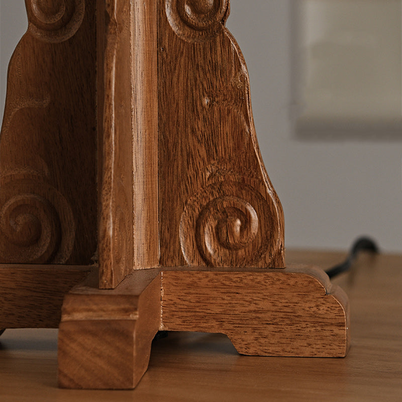Cylindrical Wood Silk Living Table Lamp