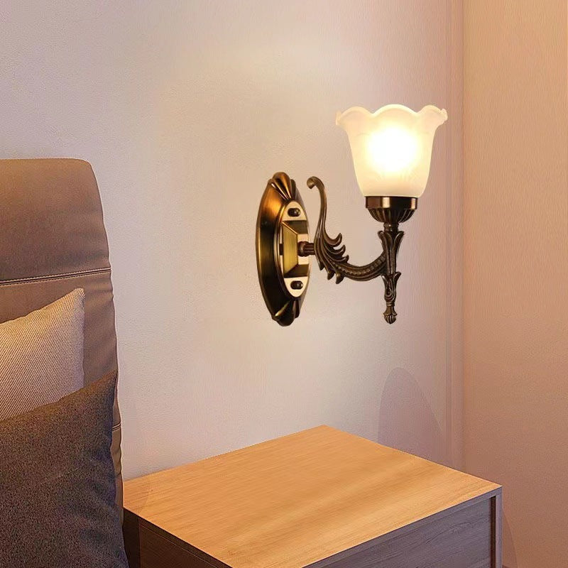 Carved Flower Hardware Glass Wall Lamp