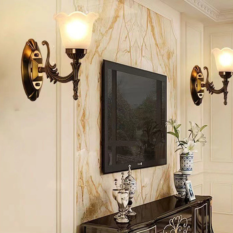 Carved Flower Hardware Glass Wall Lamp
