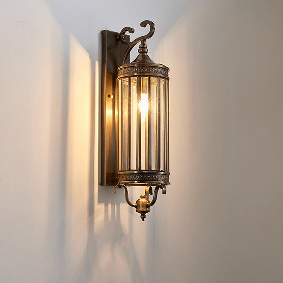 Line Cylinder Copper Frame 3-Light Outdoor Light