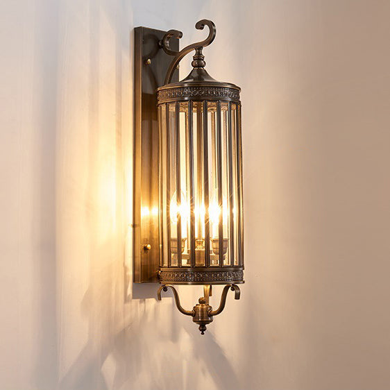 Line Cylinder Copper Frame 3-Light Outdoor Light