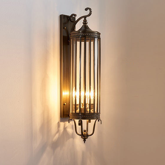 Line Cylinder Copper Frame 3-Light Outdoor Light