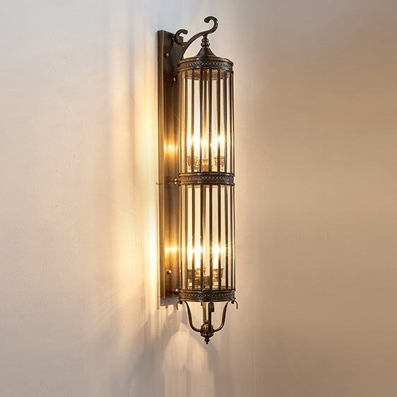 Line Cylinder Copper Frame 3-Light Outdoor Light