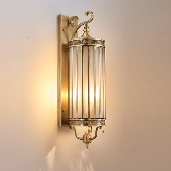 Line Cylinder Copper Frame 3-Light Outdoor Light
