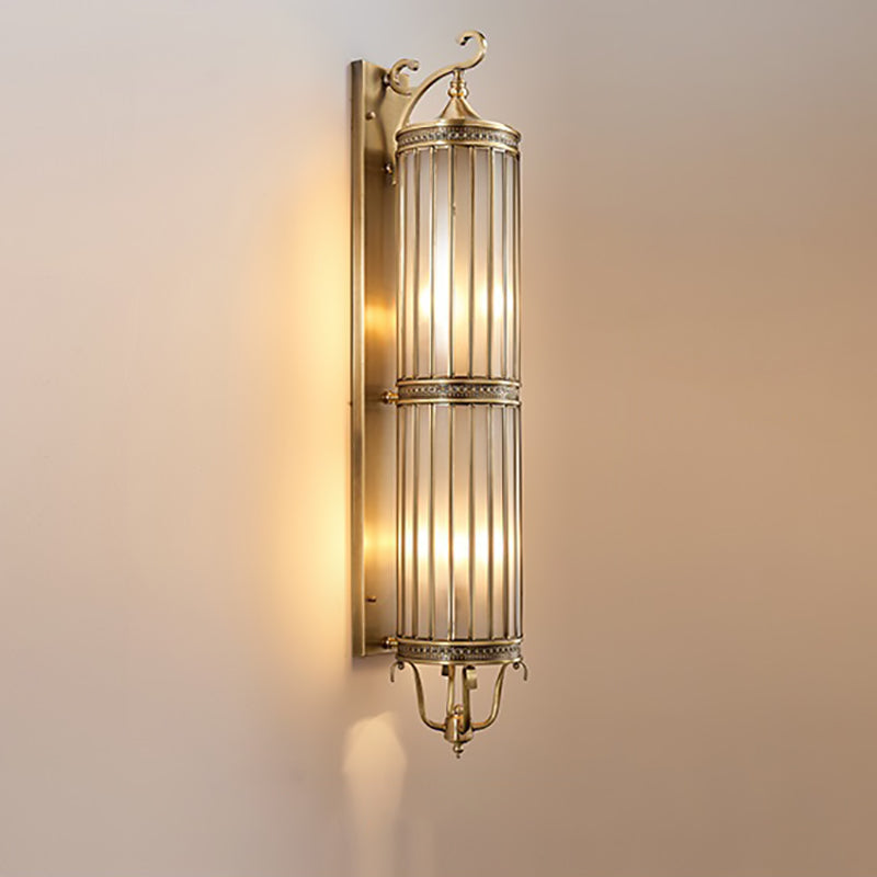 Line Cylinder Copper Frame 3-Light Outdoor Light