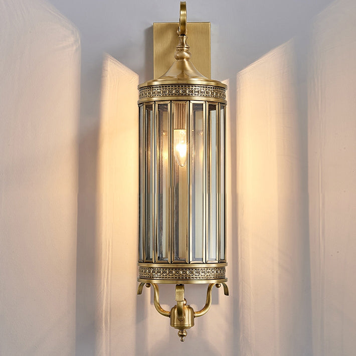 Line Cylinder Copper Frame 3-Light Outdoor Light