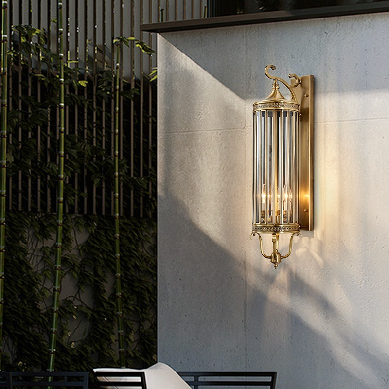 Line Cylinder Copper Frame 3-Light Outdoor Light