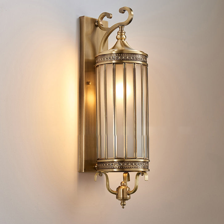 Line Cylinder Copper Frame 3-Light Outdoor Light