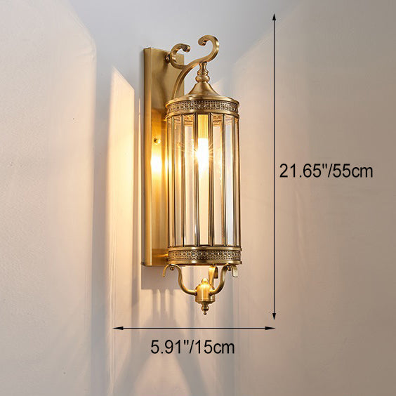 Line Cylinder Copper Frame 3-Light Outdoor Light