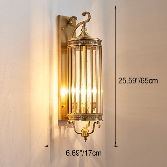 Line Cylinder Copper Frame 3-Light Outdoor Light