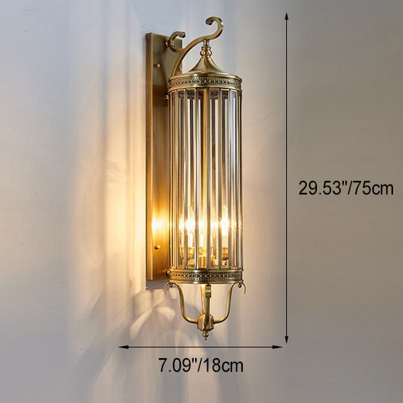 Line Cylinder Copper Frame 3-Light Outdoor Light