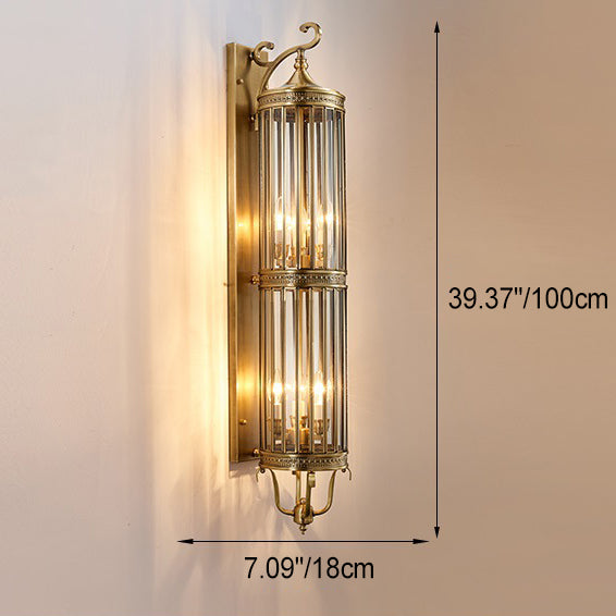 Line Cylinder Copper Frame 3-Light Outdoor Light