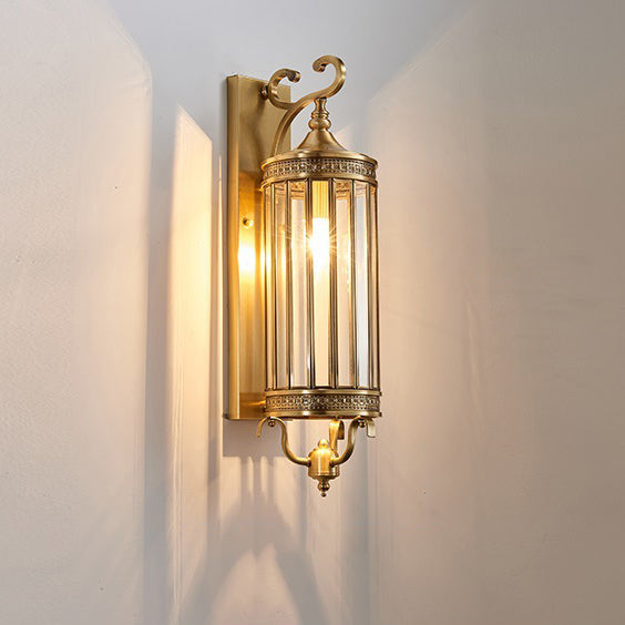 Line Cylinder Copper Frame 3-Light Outdoor Light
