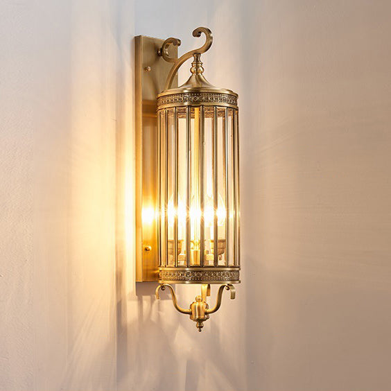 Line Cylinder Copper Frame 3-Light Outdoor Light