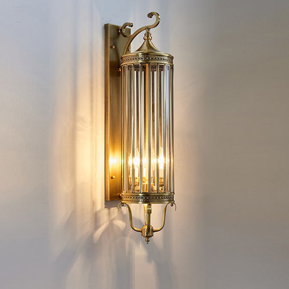 Line Cylinder Copper Frame 3-Light Outdoor Light